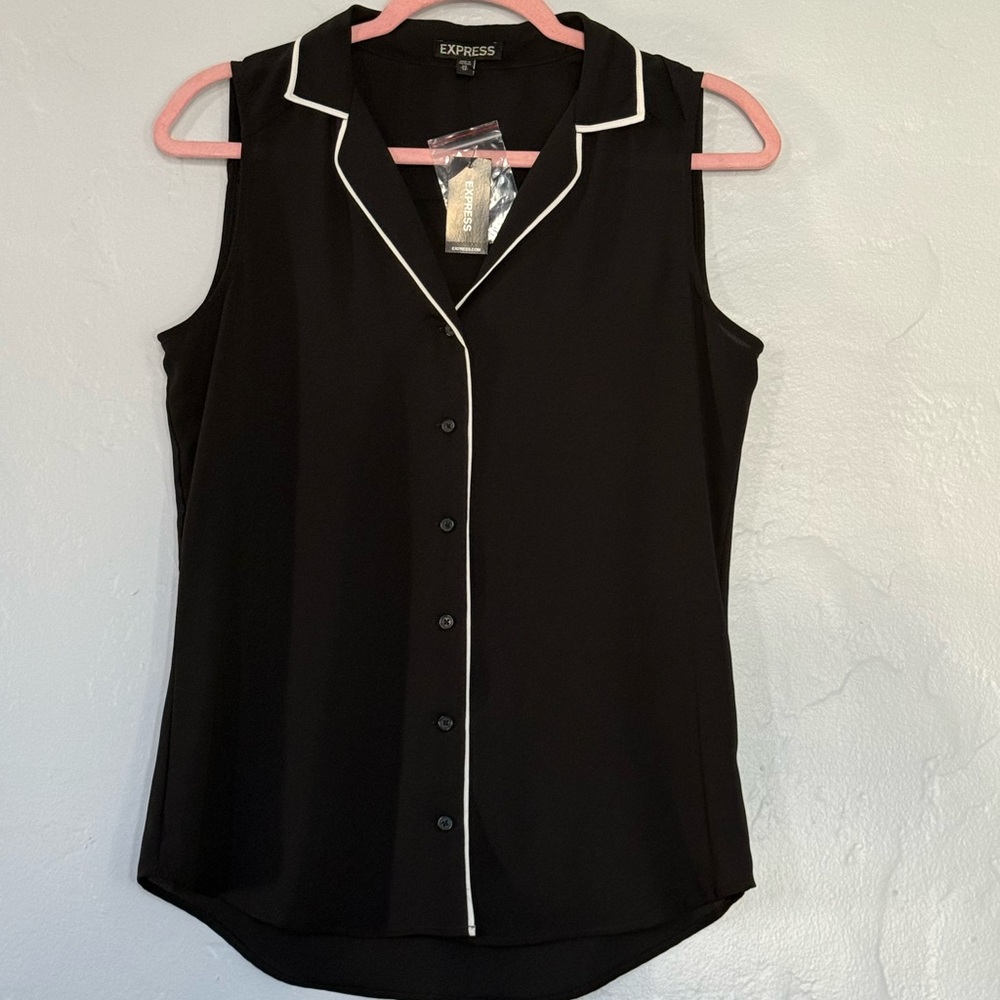 Express Black Sleeveless Blouse with White Trim (A28)